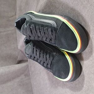 Vans Rasta Old Skool Black Suede Canvas Lace Sneakers VG- US 6 Jamaican Colours